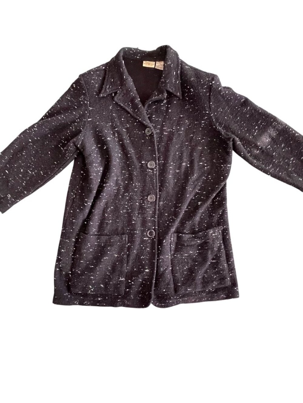 Newport News Jeanology Collection Womens Black Speckled Button-Up Cardigan Jacke